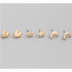 Heart Moon Star Stud Earring Set